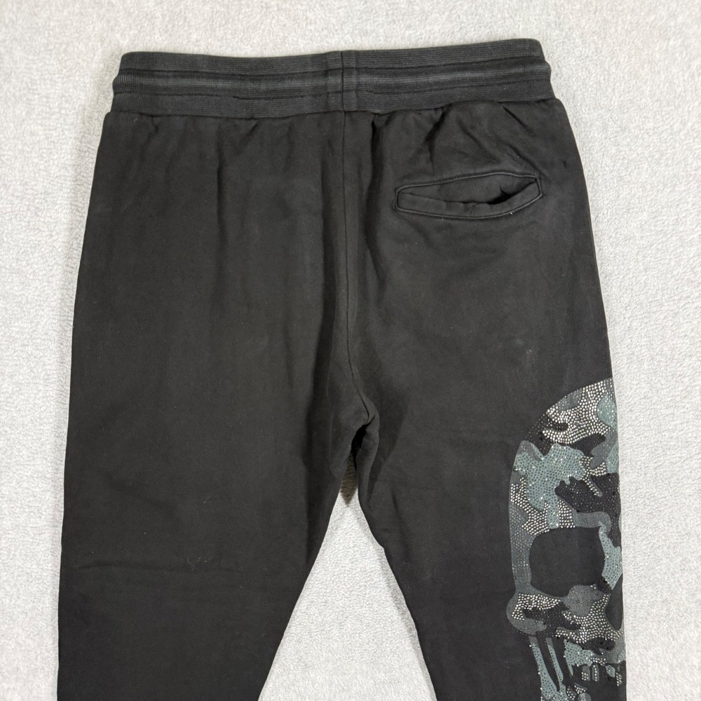 Hacker Plein Gothic Camo Rhinestone Skull Sweatpants Joggers Black - Size M - Picture 5 of 15
